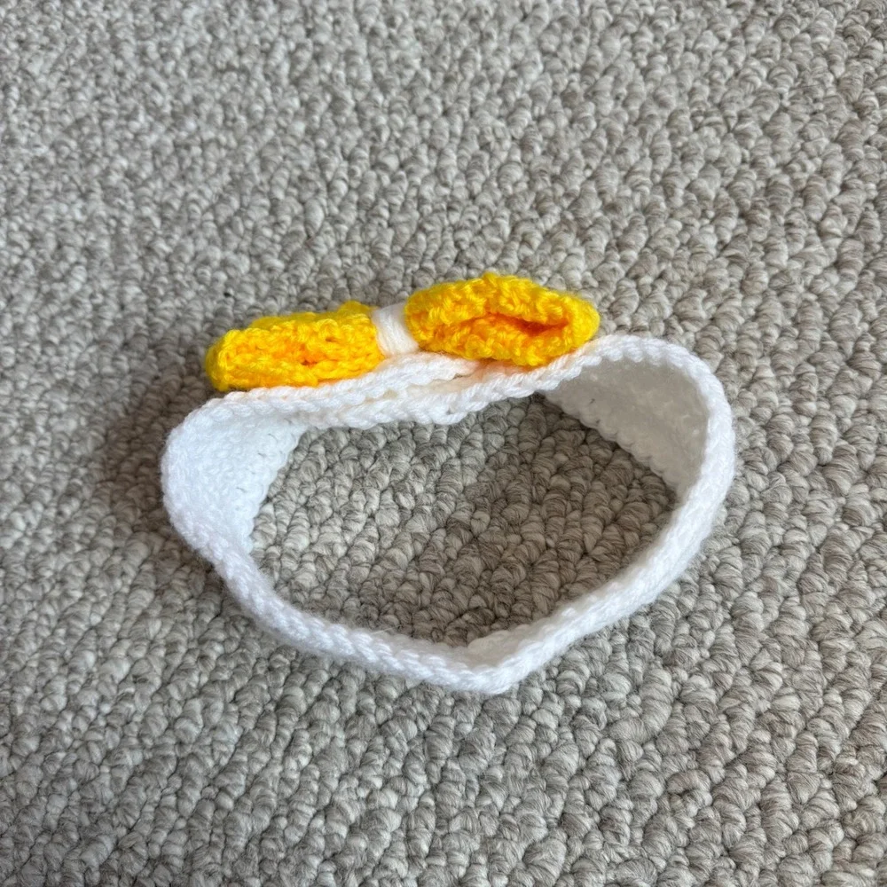 Handmade‎ Crochet Baby Headband White with Yellow Bow OSFM Accessory